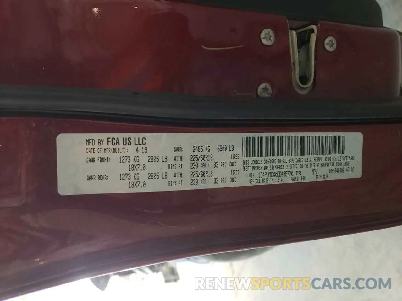 13 Фотография поврежденного автомобиля 1C4PJMDX0KD435770 JEEP GRAND CHER 2019