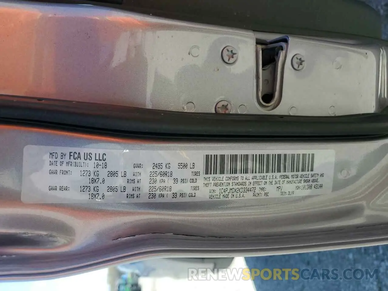 13 Photograph of a damaged car 1C4PJMDX2KD334472 JEEP GRAND CHER 2019