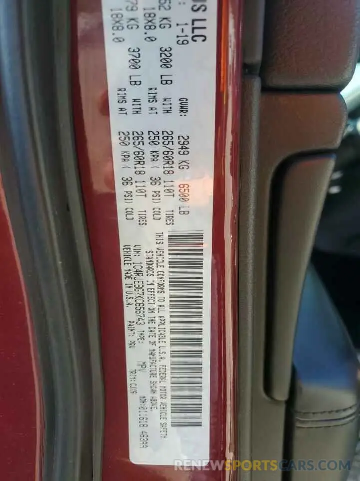 13 Photograph of a damaged car 1C4RJEBG7KC656743 JEEP GRAND CHER 2019