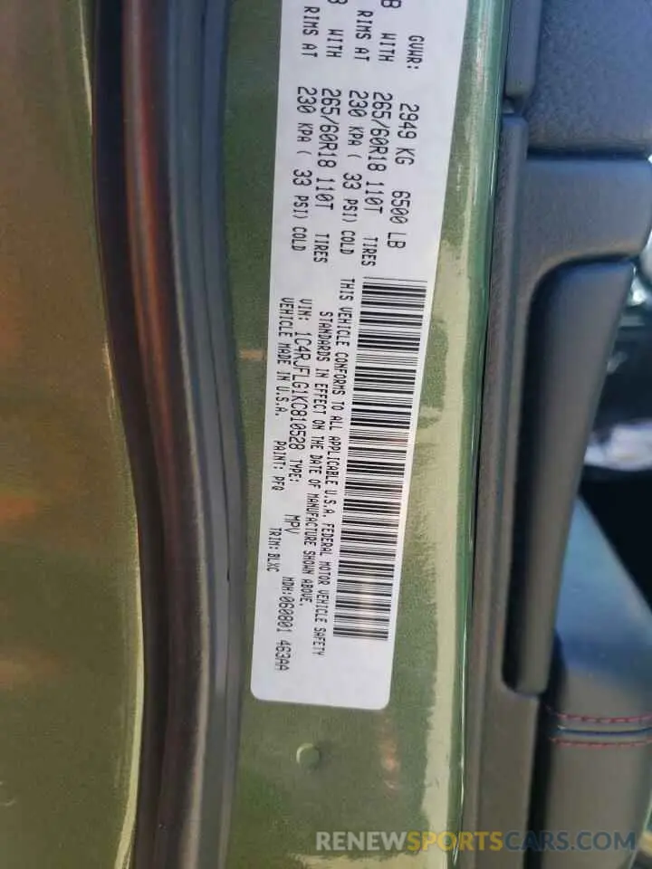 13 Фотография поврежденного автомобиля 1C4RJFLG1KC810528 JEEP GRAND CHER 2019