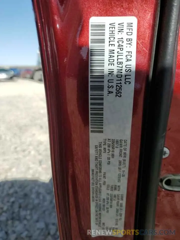 12 Photograph of a damaged car 1C4PJLLB7MD112562 JEEP GRAND CHER 2021