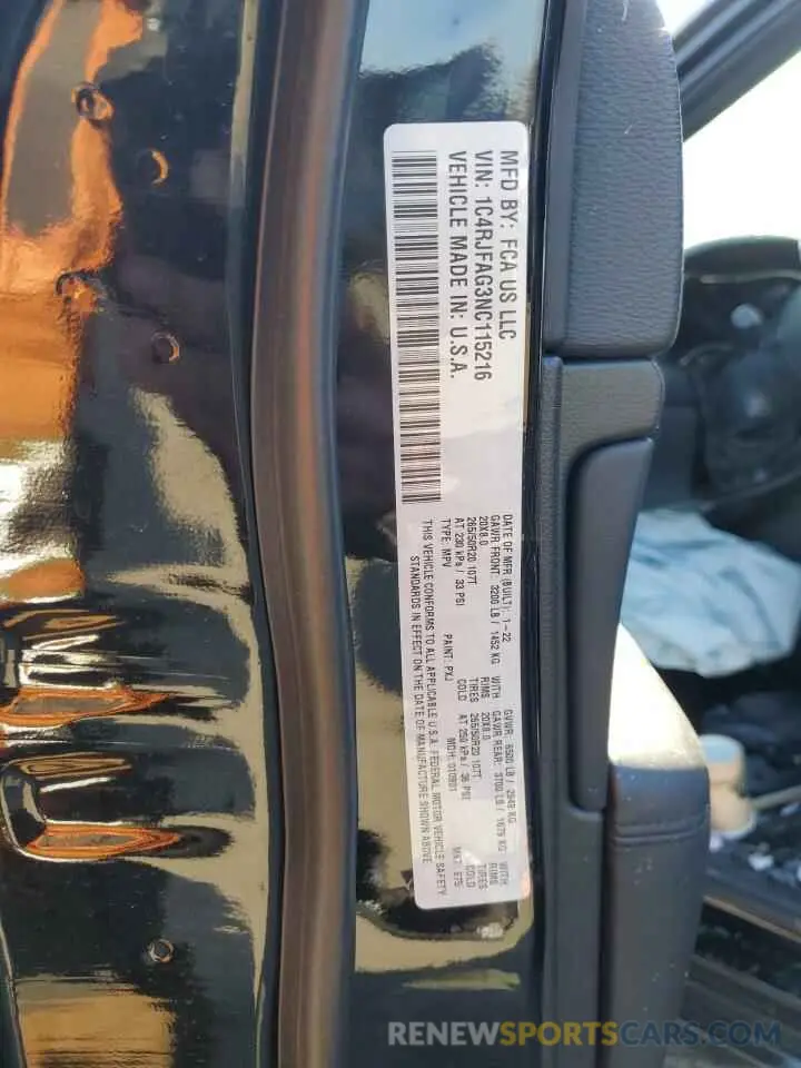 13 Photograph of a damaged car 1C4RJFAG3NC115216 JEEP GRAND CHER 2022