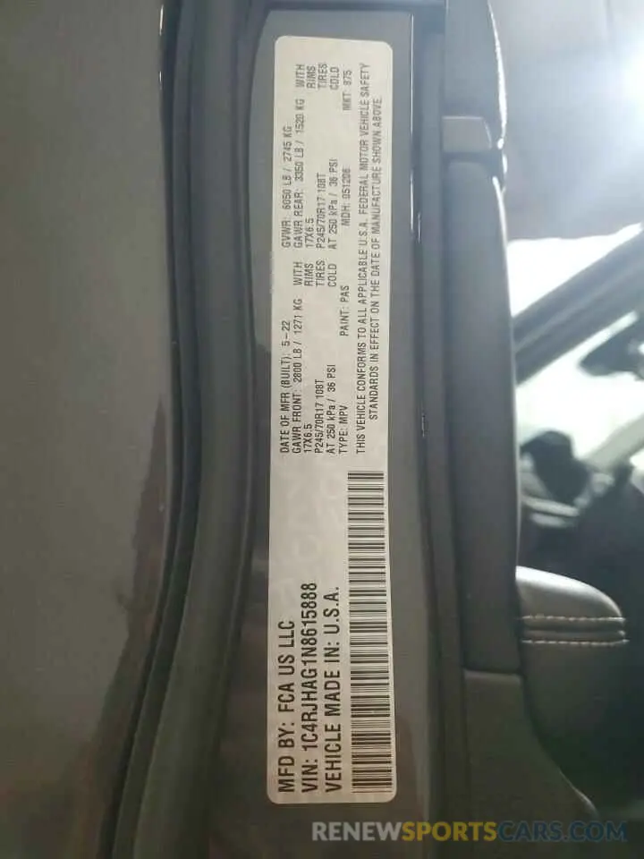 13 Photograph of a damaged car 1C4RJHAG1N8615888 JEEP GRAND CHER 2022