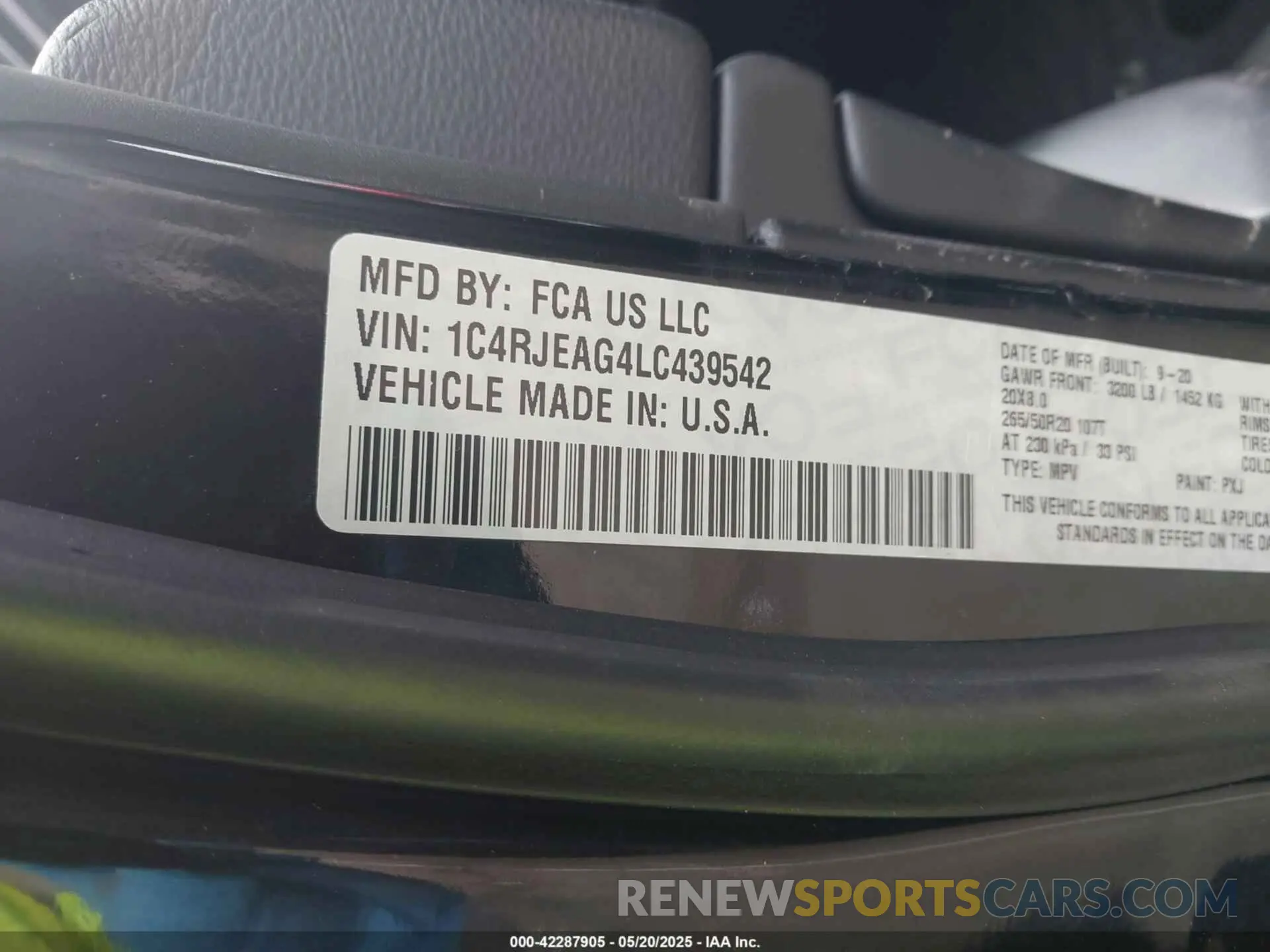 9 Фотография поврежденного автомобиля 1C4RJEAG4LC439542 JEEP GRAND CHEROKEE 2020