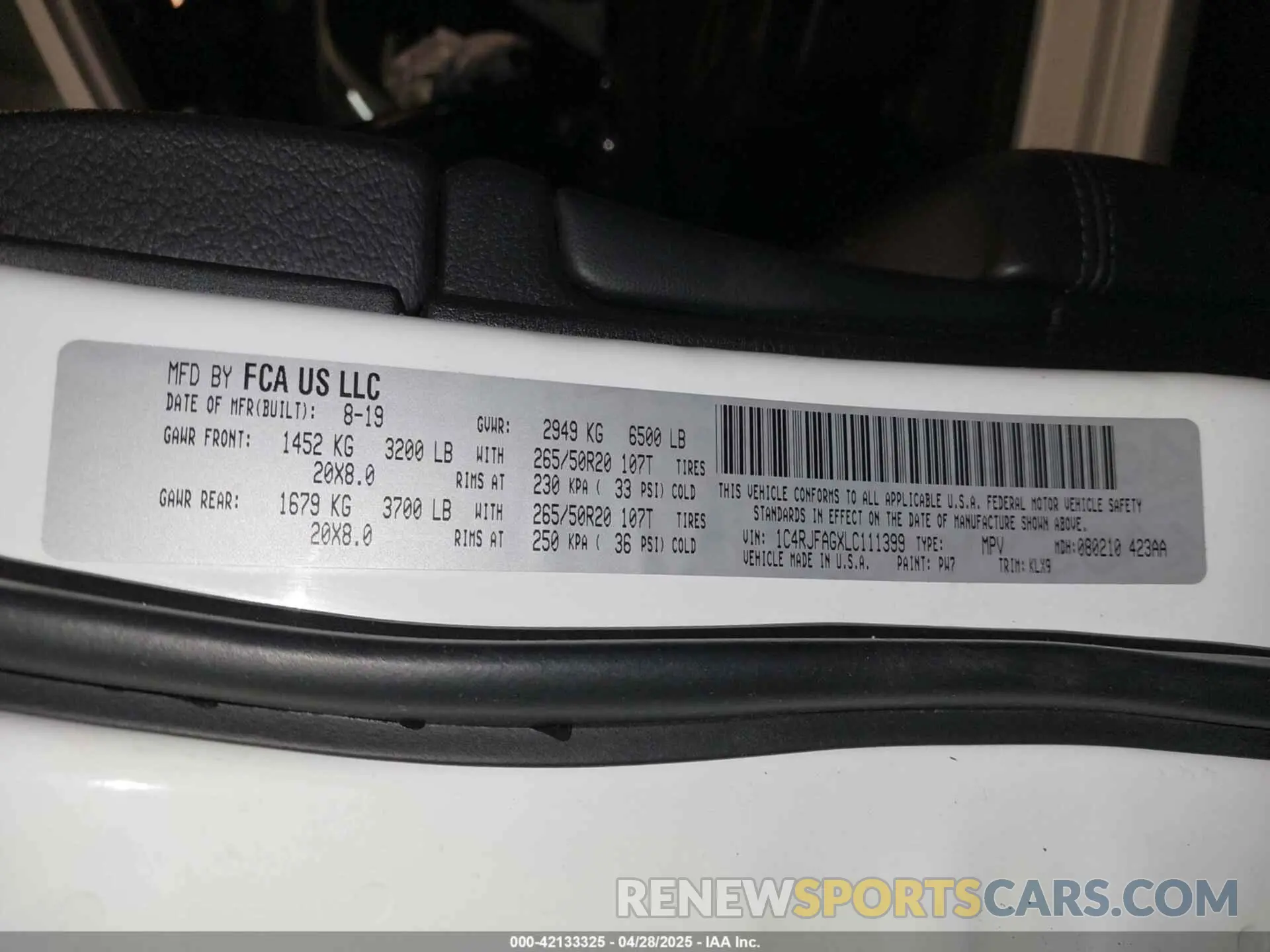 9 Фотография поврежденного автомобиля 1C4RJFAGXLC111399 JEEP GRAND CHEROKEE 2020