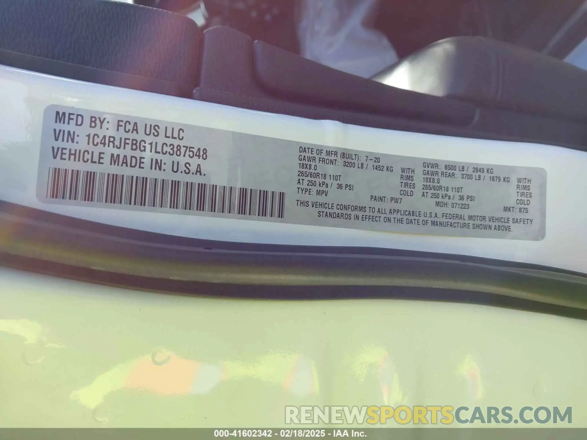 9 Фотография поврежденного автомобиля 1C4RJFBG1LC387548 JEEP GRAND CHEROKEE 2020