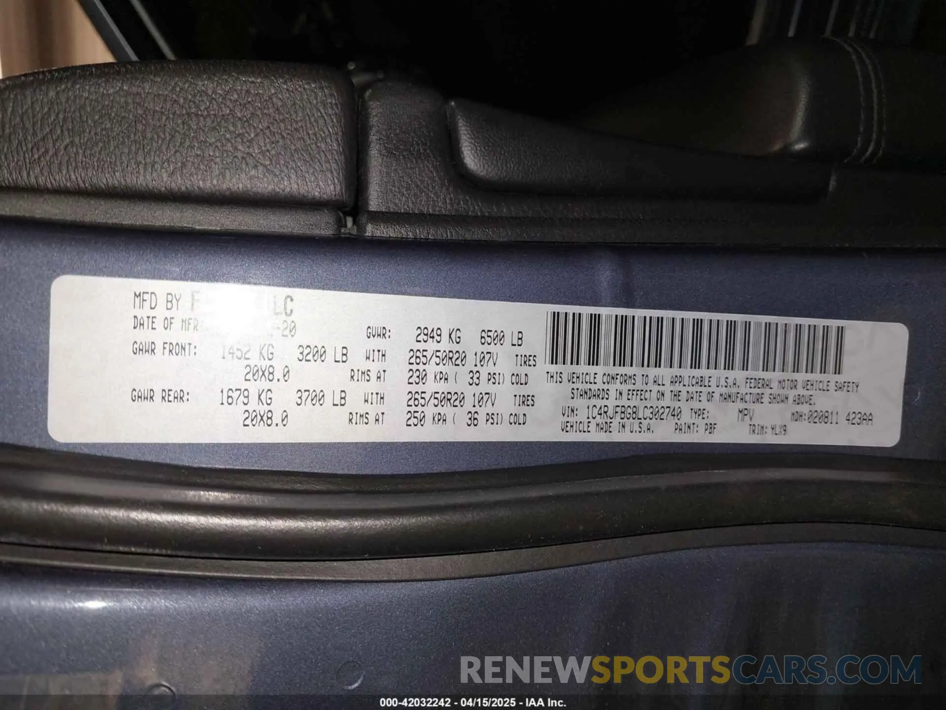 9 Фотография поврежденного автомобиля 1C4RJFBG8LC302740 JEEP GRAND CHEROKEE 2020