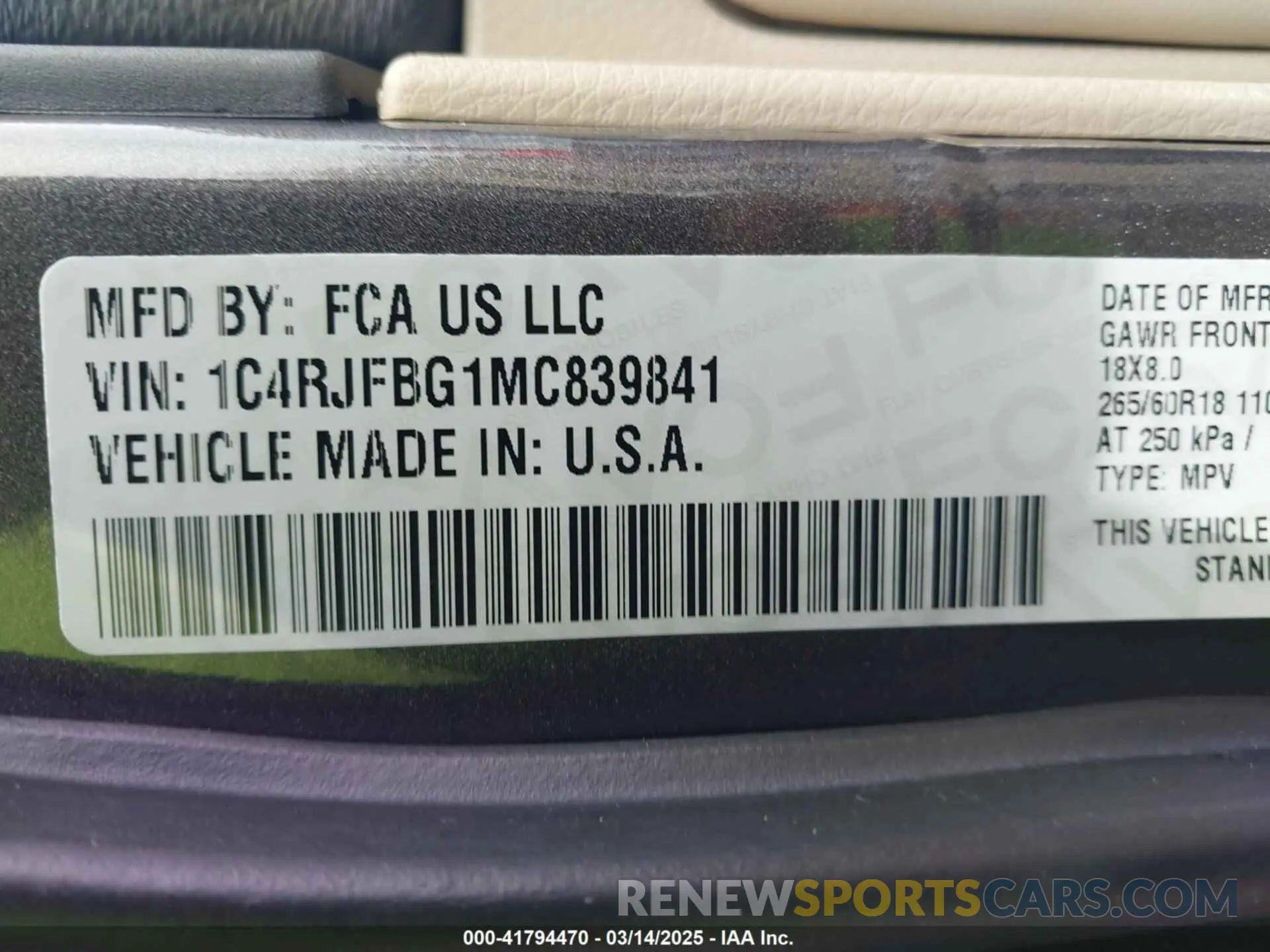 9 Фотография поврежденного автомобиля 1C4RJFBG1MC839841 JEEP GRAND CHEROKEE 2021