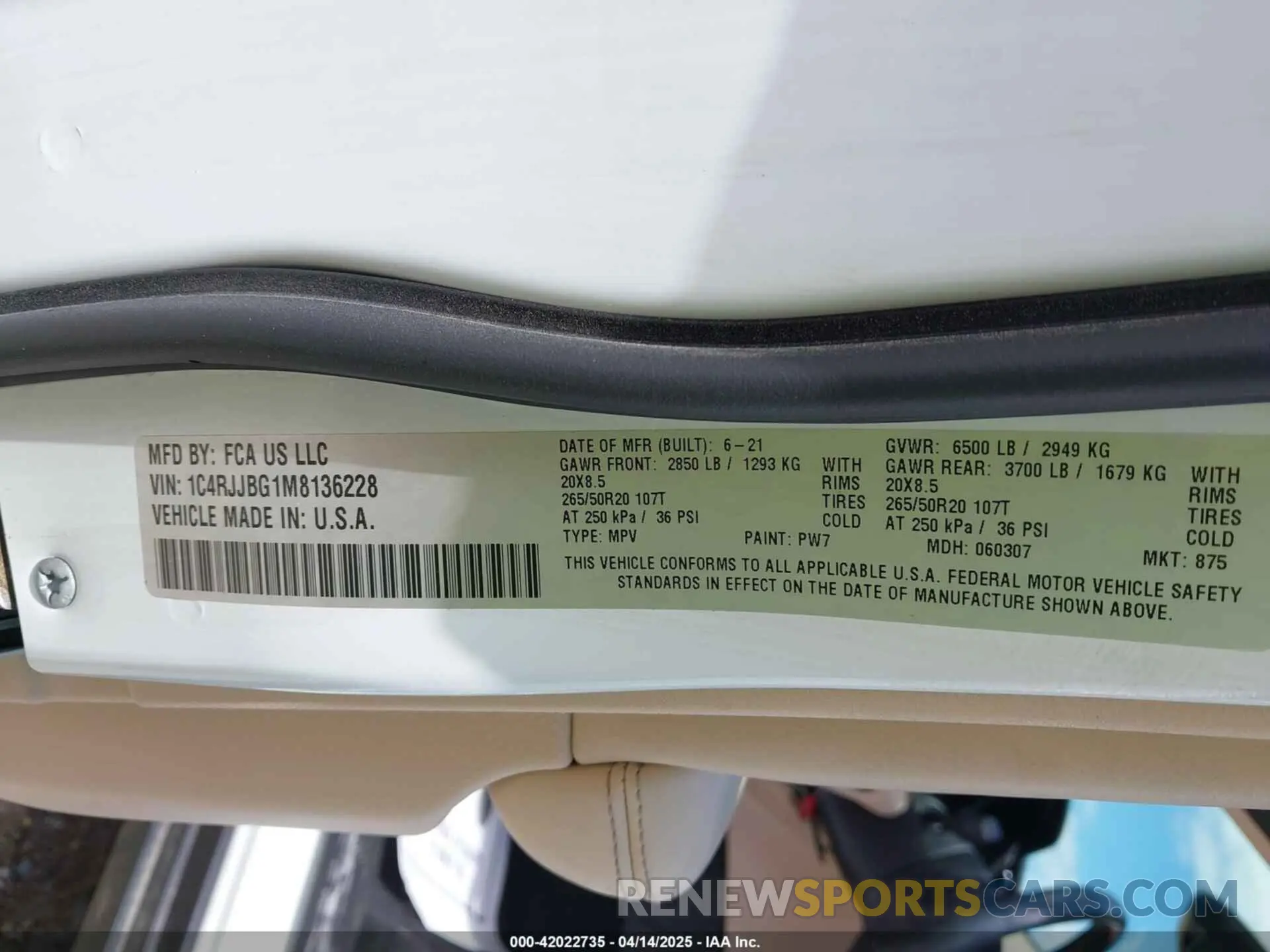 9 Фотография поврежденного автомобиля 1C4RJJBG1M8136228 JEEP GRAND CHEROKEE L 2021