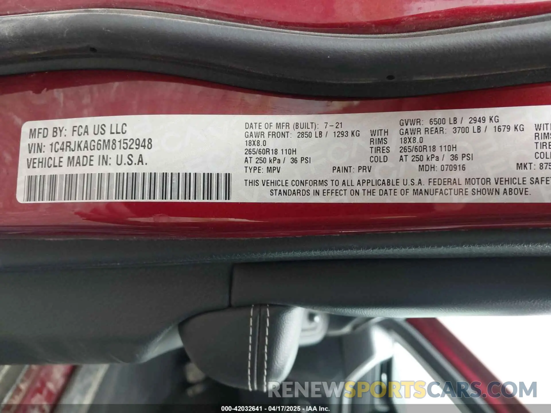 9 Фотография поврежденного автомобиля 1C4RJKAG6M8152948 JEEP GRAND CHEROKEE L 2021