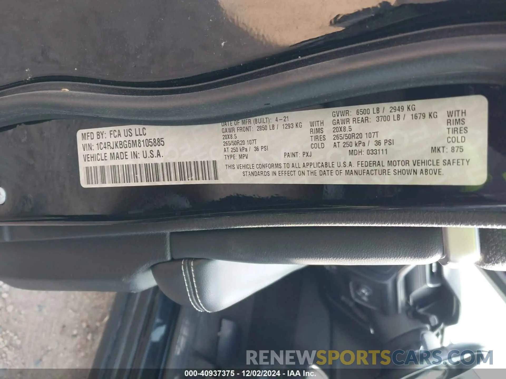9 Фотография поврежденного автомобиля 1C4RJKBG6M8105885 JEEP GRAND CHEROKEE L 2021