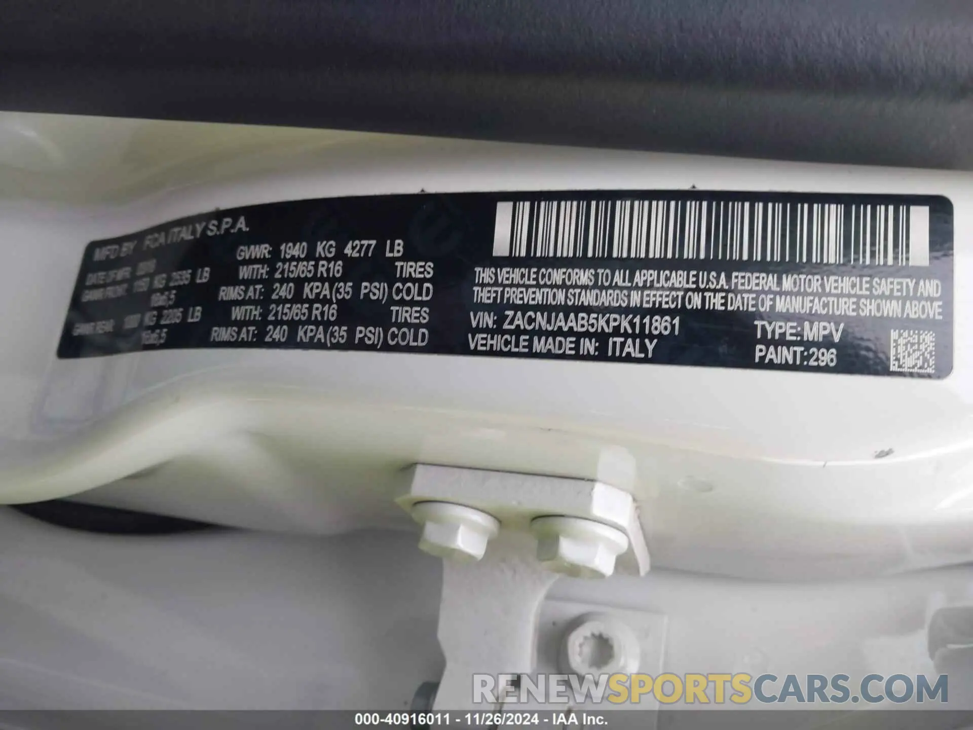 9 Фотография поврежденного автомобиля ZACNJAAB5KPK11861 JEEP RENEGADE 2019