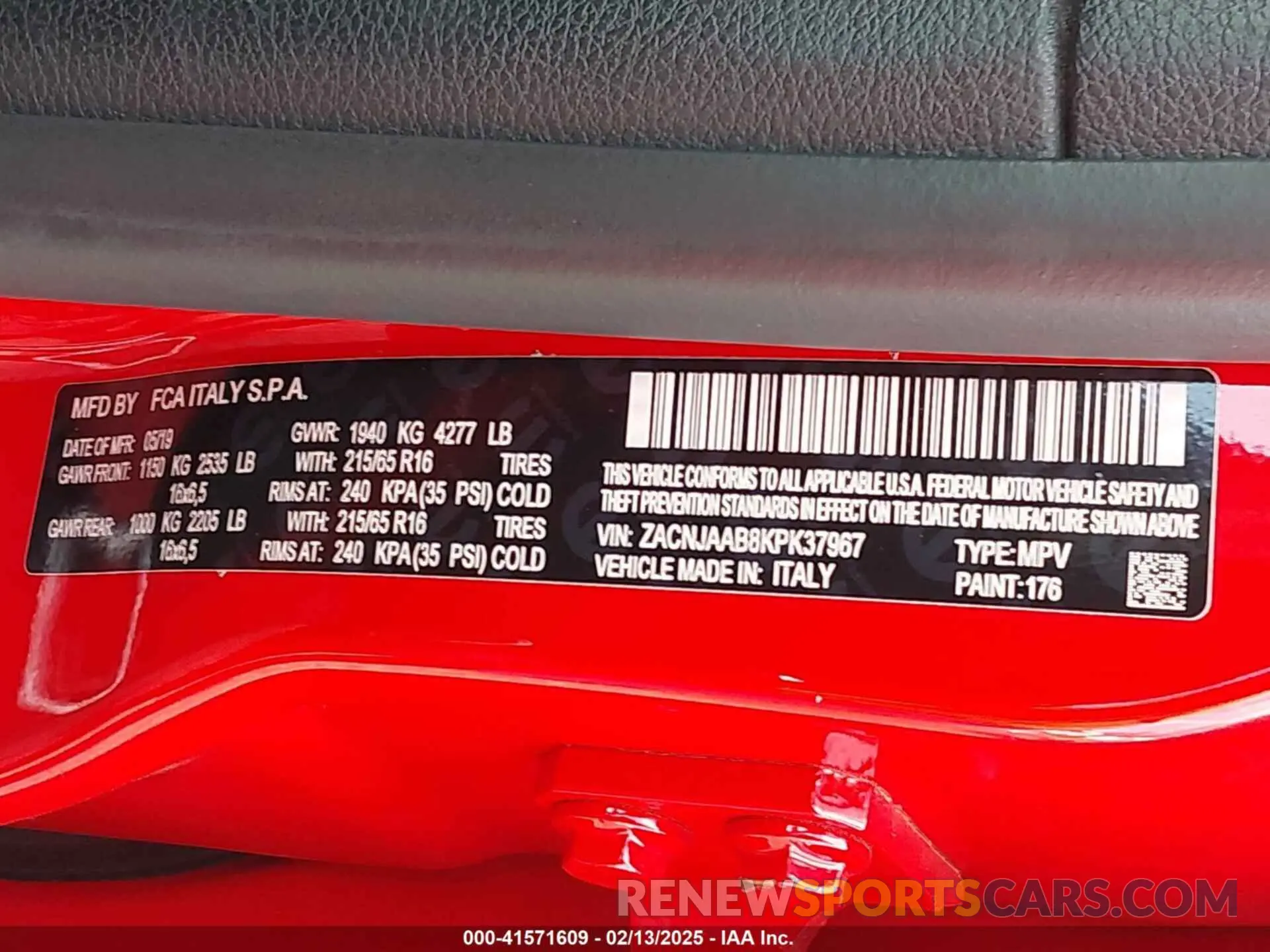9 Фотография поврежденного автомобиля ZACNJAAB8KPK37967 JEEP RENEGADE 2019