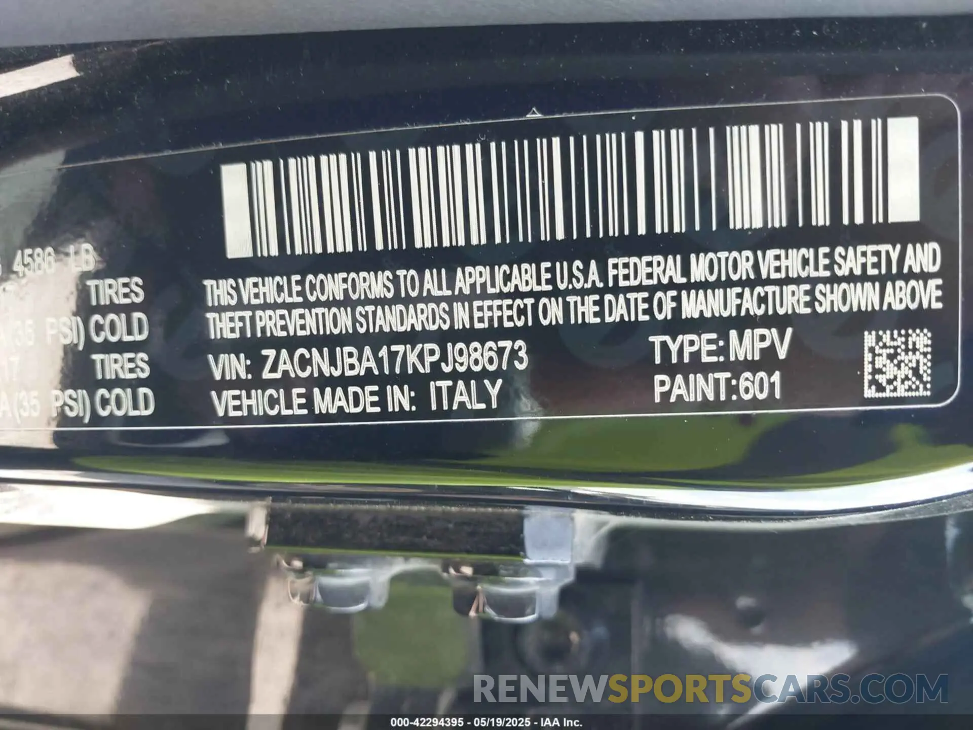 9 Photograph of a damaged car ZACNJBA17KPJ98673 JEEP RENEGADE 2019