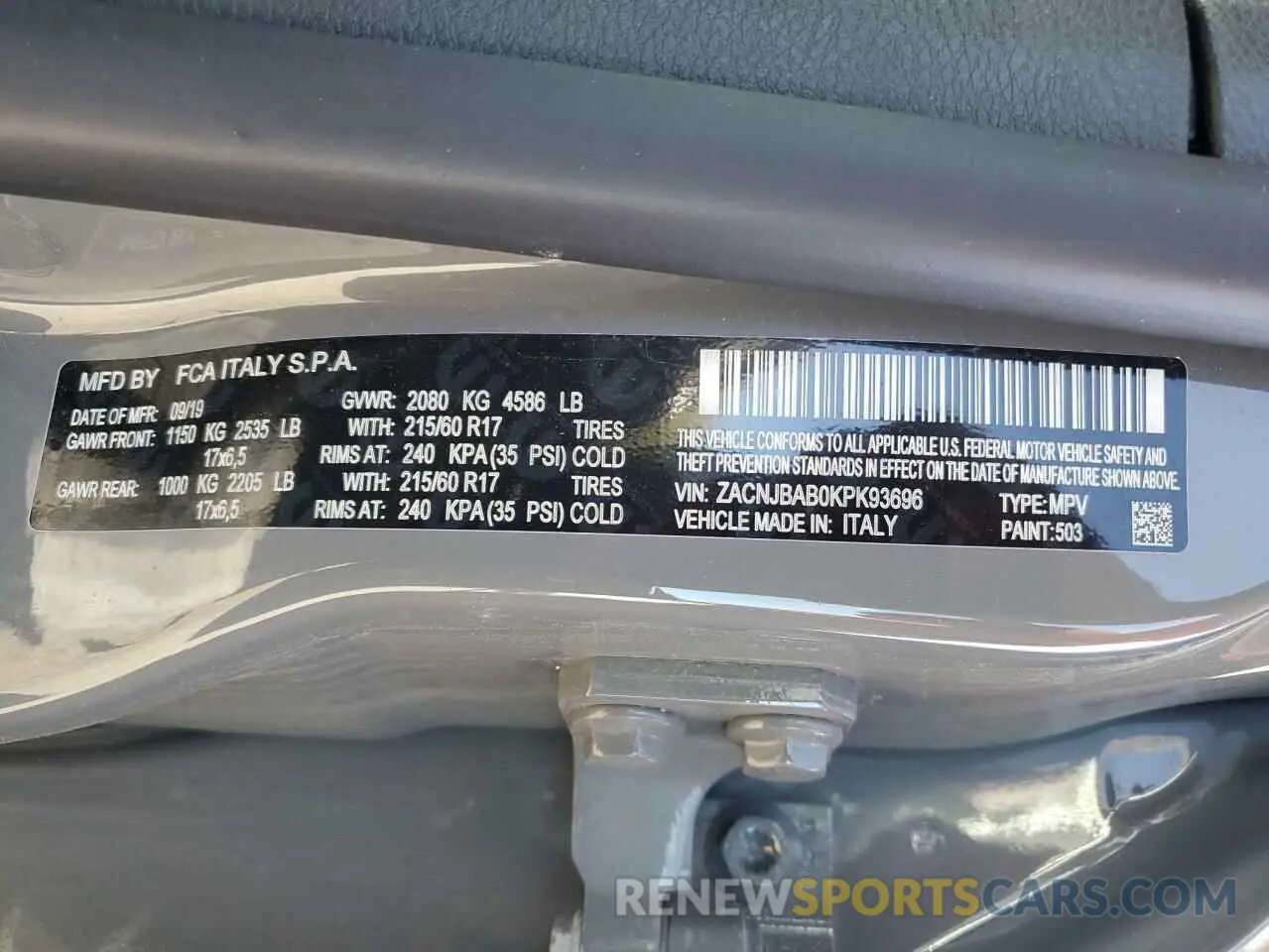 12 Фотография поврежденного автомобиля ZACNJBAB0KPK93696 JEEP RENEGADE 2019