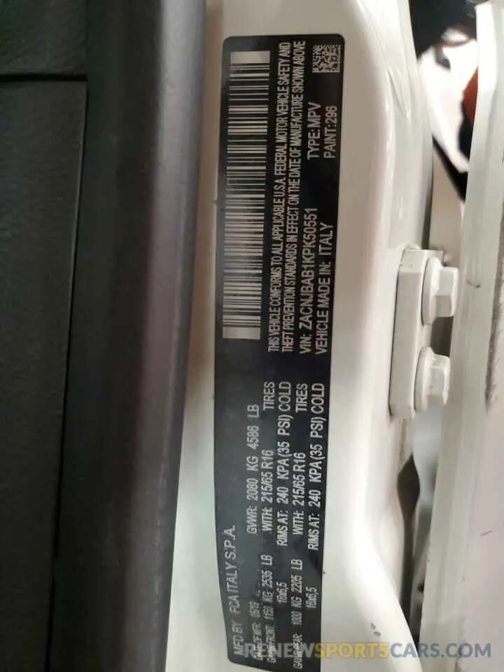 15 Фотография поврежденного автомобиля ZACNJBAB1KPK50551 JEEP RENEGADE 2019