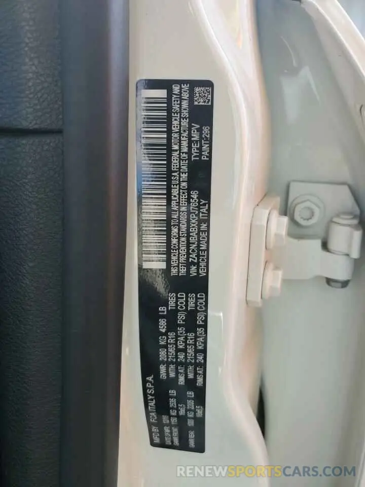 13 Photograph of a damaged car ZACNJBABXKPJ76546 JEEP RENEGADE 2019