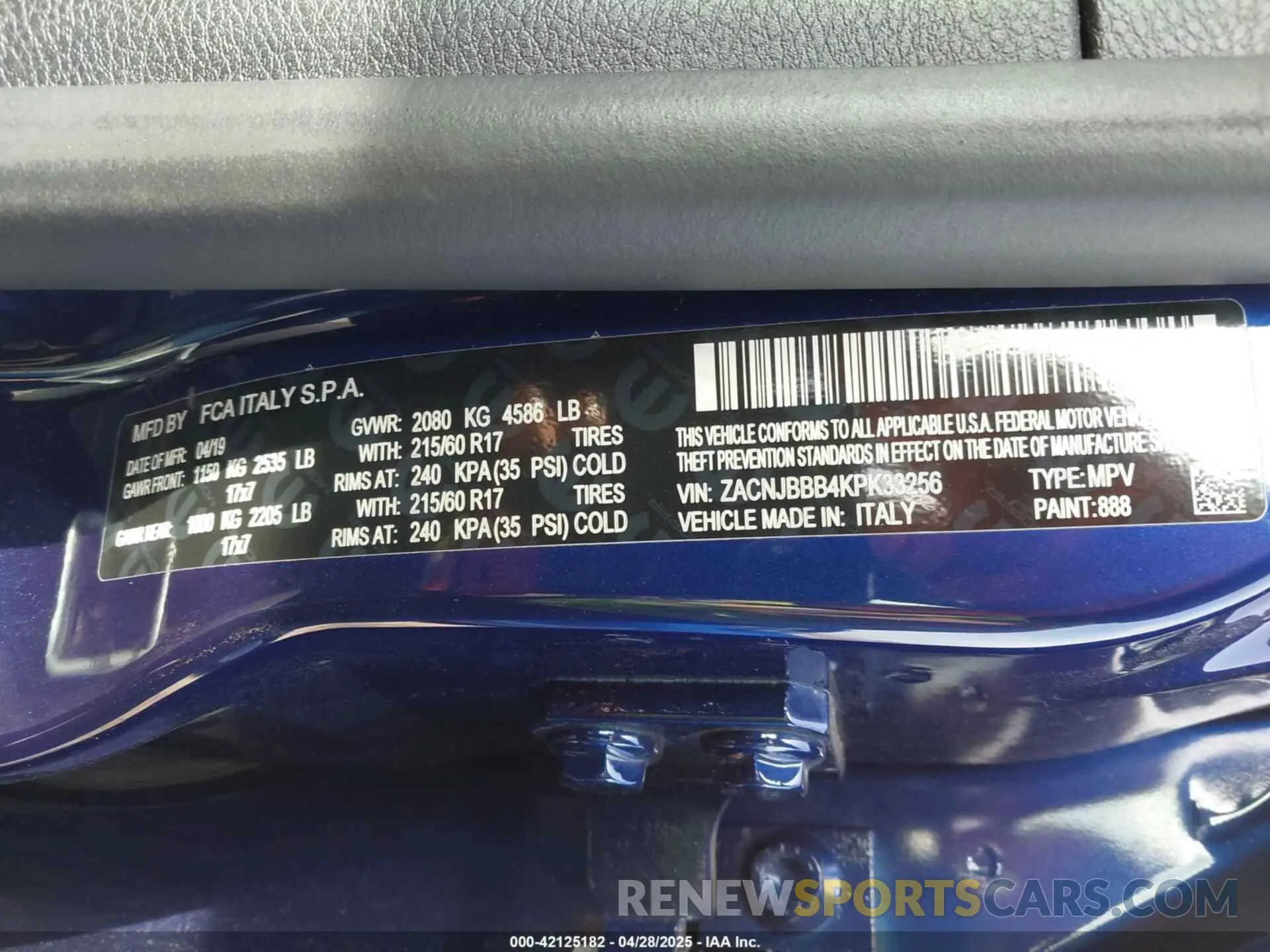 9 Photograph of a damaged car ZACNJBBB4KPK33256 JEEP RENEGADE 2019