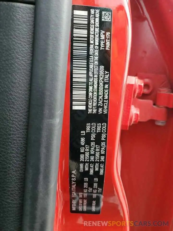 13 Photograph of a damaged car ZACNJBBB9KPK29509 JEEP RENEGADE 2019