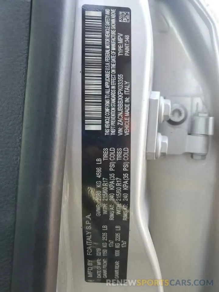 15 Photograph of a damaged car ZACNJBBBXKPK03355 JEEP RENEGADE 2019
