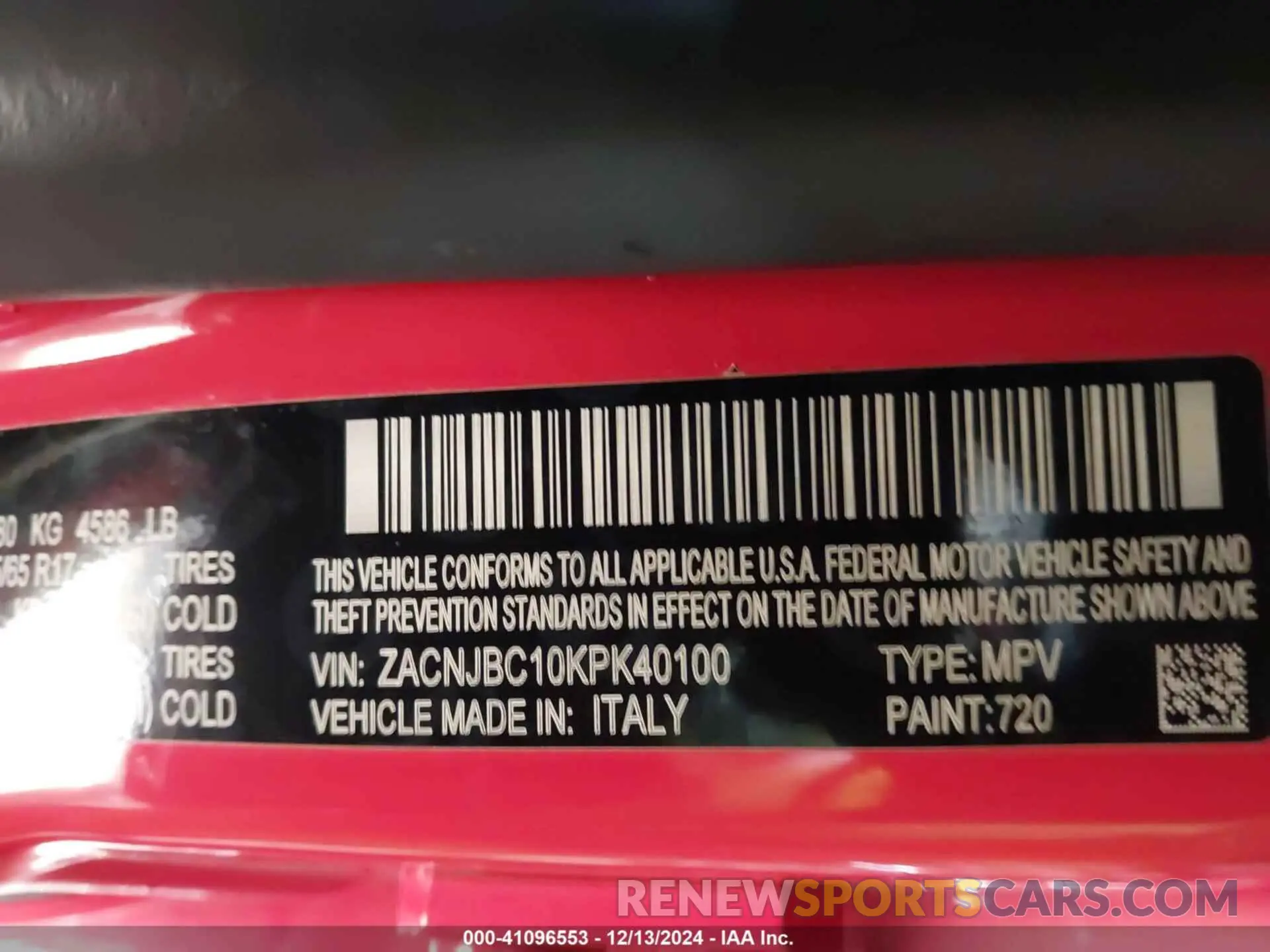 9 Photograph of a damaged car ZACNJBC10KPK40100 JEEP RENEGADE 2019