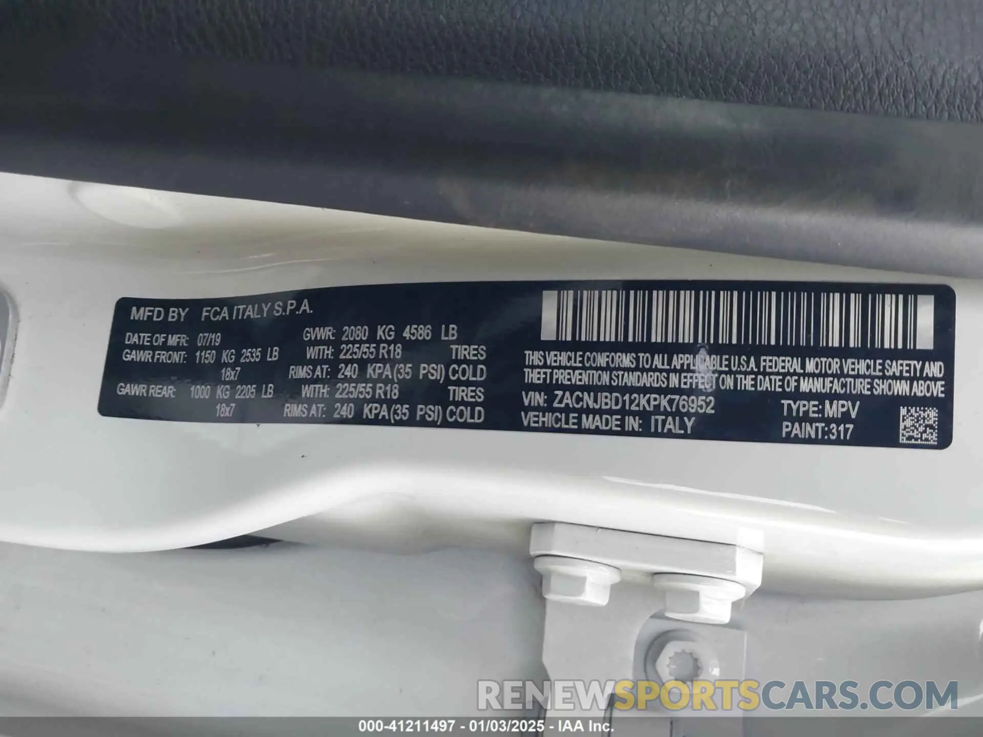 9 Фотография поврежденного автомобиля ZACNJBD12KPK76952 JEEP RENEGADE 2019