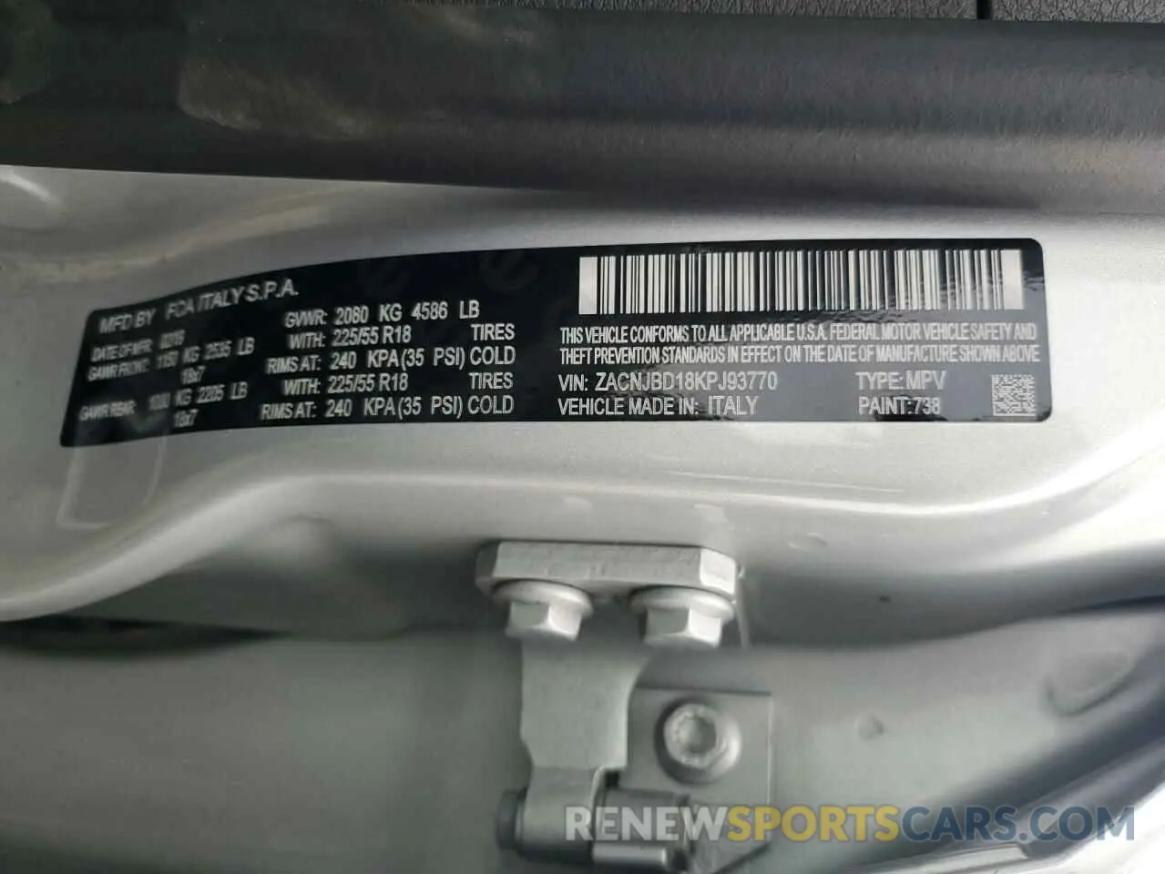 15 Photograph of a damaged car ZACNJBD18KPJ93770 JEEP RENEGADE 2019