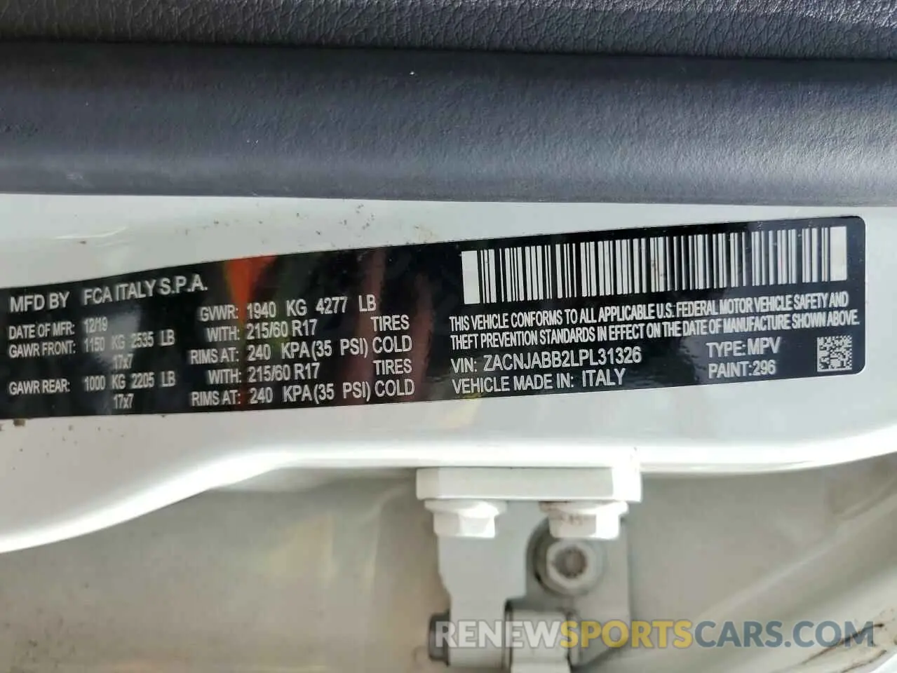 13 Photograph of a damaged car ZACNJABB2LPL31326 JEEP RENEGADE 2020