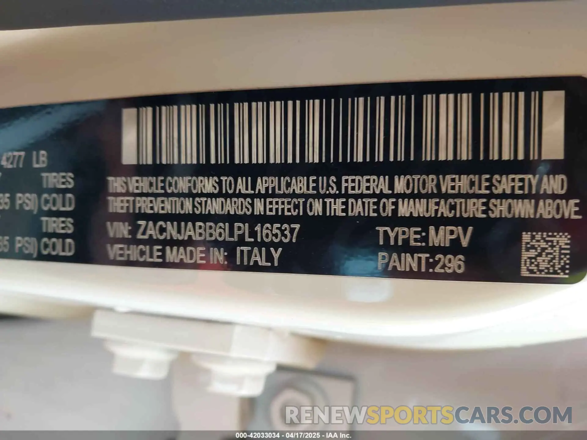 9 Photograph of a damaged car ZACNJABB6LPL16537 JEEP RENEGADE 2020