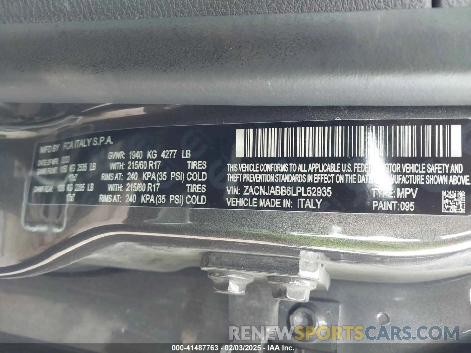9 Photograph of a damaged car ZACNJABB6LPL62935 JEEP RENEGADE 2020