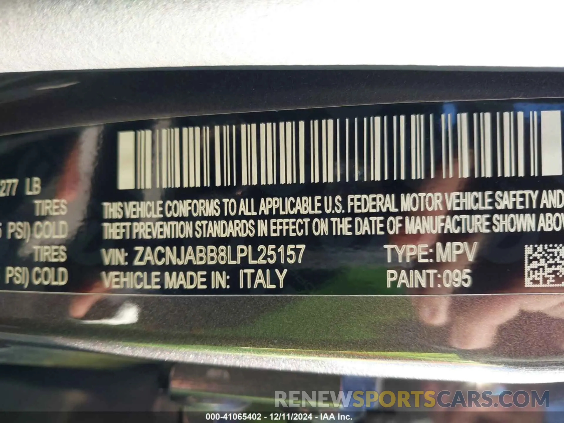 9 Photograph of a damaged car ZACNJABB8LPL25157 JEEP RENEGADE 2020