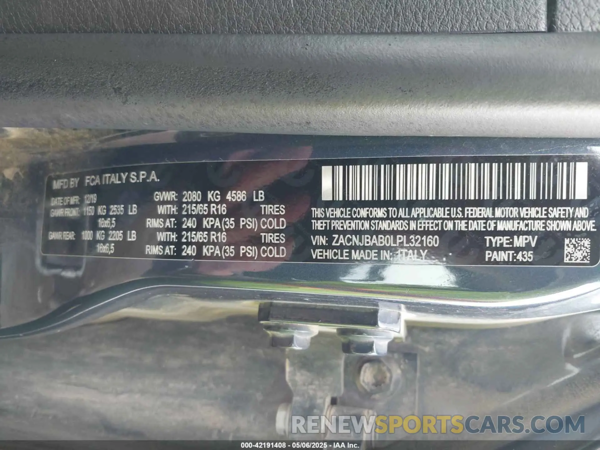 9 Photograph of a damaged car ZACNJBAB0LPL32160 JEEP RENEGADE 2020