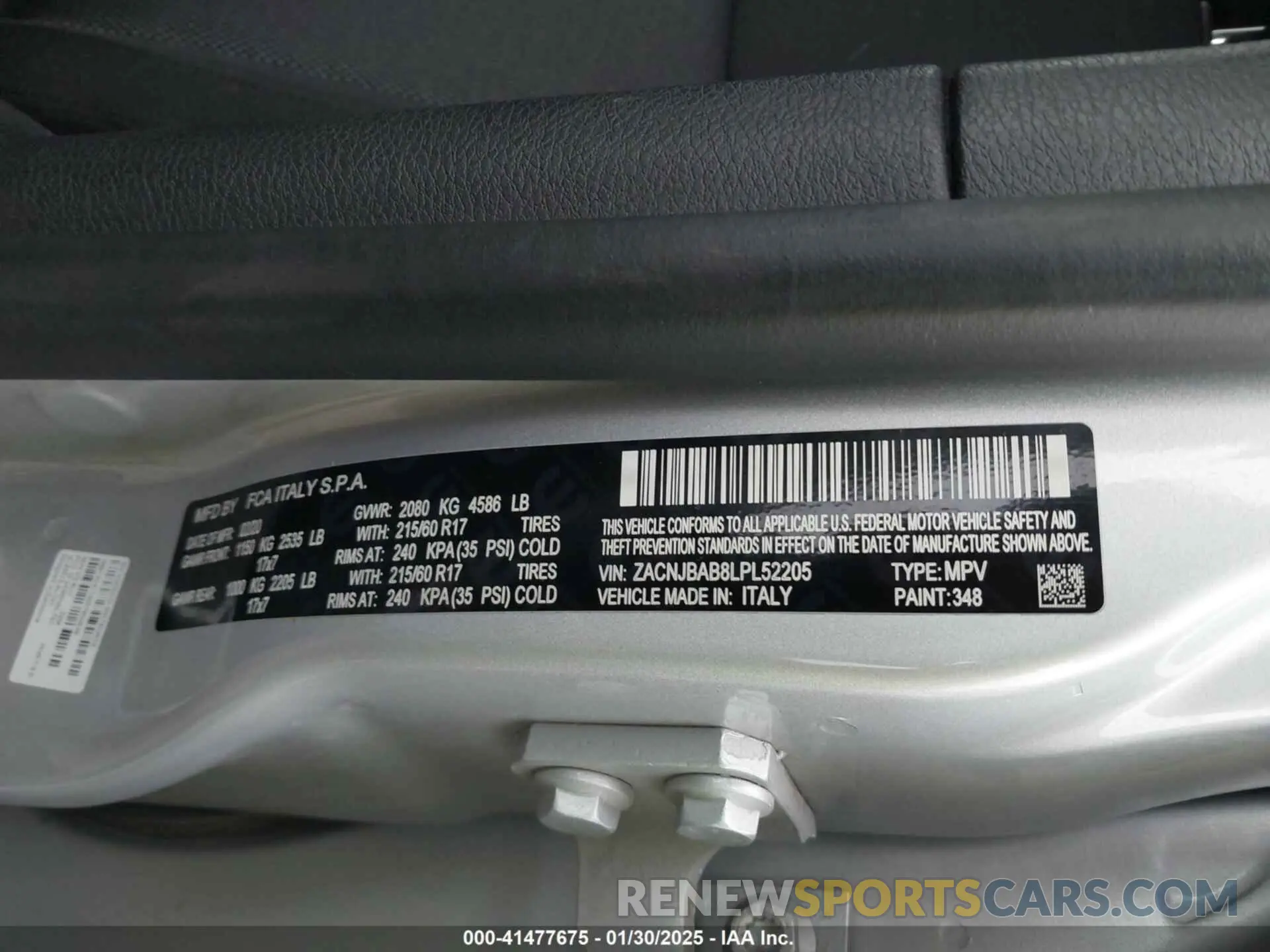 9 Photograph of a damaged car ZACNJBAB8LPL52205 JEEP RENEGADE 2020