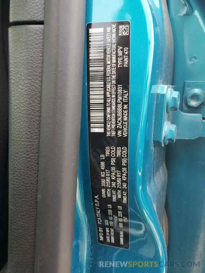 13 Photograph of a damaged car ZACNJBBB8LPM10831 JEEP RENEGADE 2020
