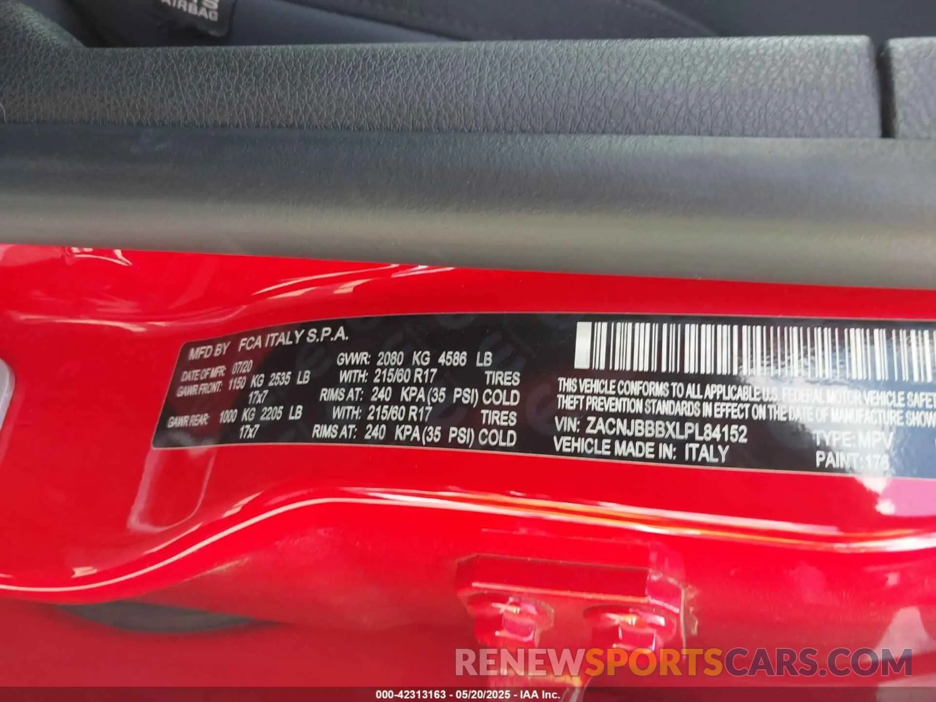9 Photograph of a damaged car ZACNJBBBXLPL84152 JEEP RENEGADE 2020