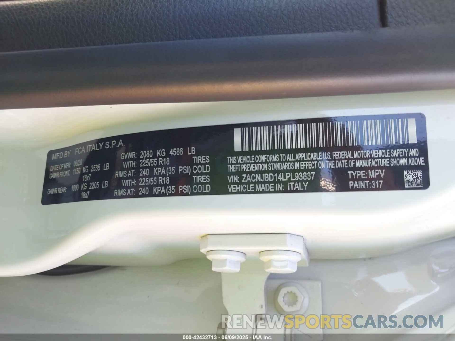 9 Photograph of a damaged car ZACNJBD14LPL93837 JEEP RENEGADE 2020