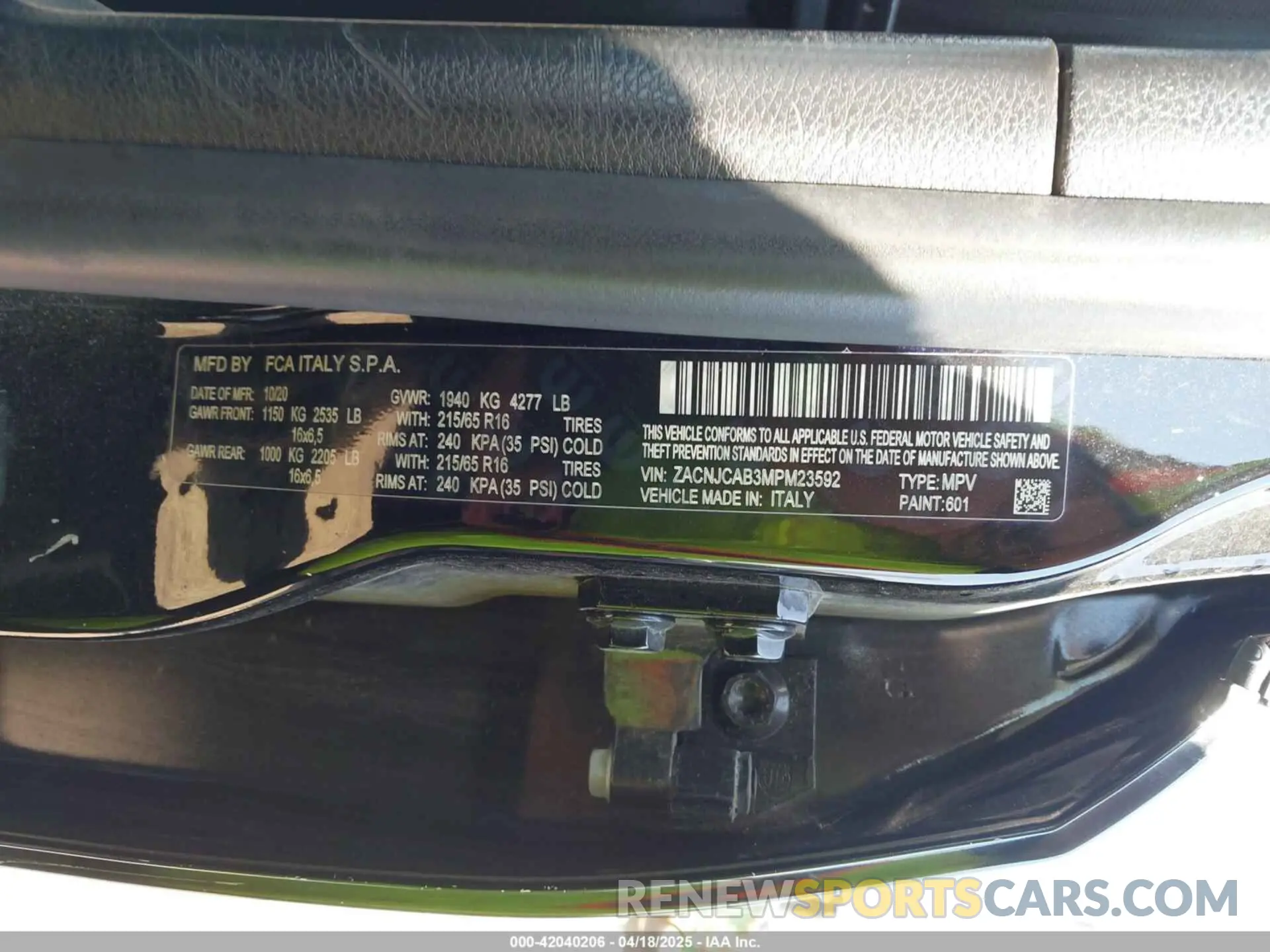 9 Photograph of a damaged car ZACNJCAB3MPM23592 JEEP RENEGADE 2021
