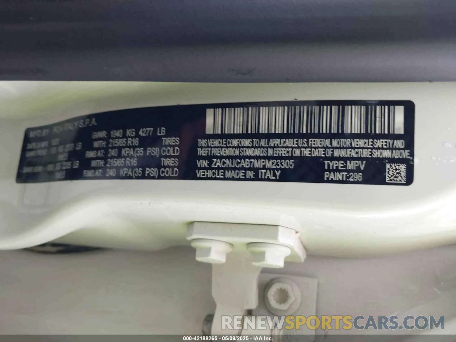 9 Photograph of a damaged car ZACNJCAB7MPM23305 JEEP RENEGADE 2021