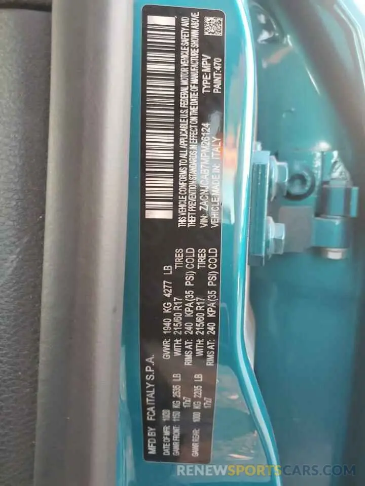 13 Photograph of a damaged car ZACNJCAB7MPM26124 JEEP RENEGADE 2021