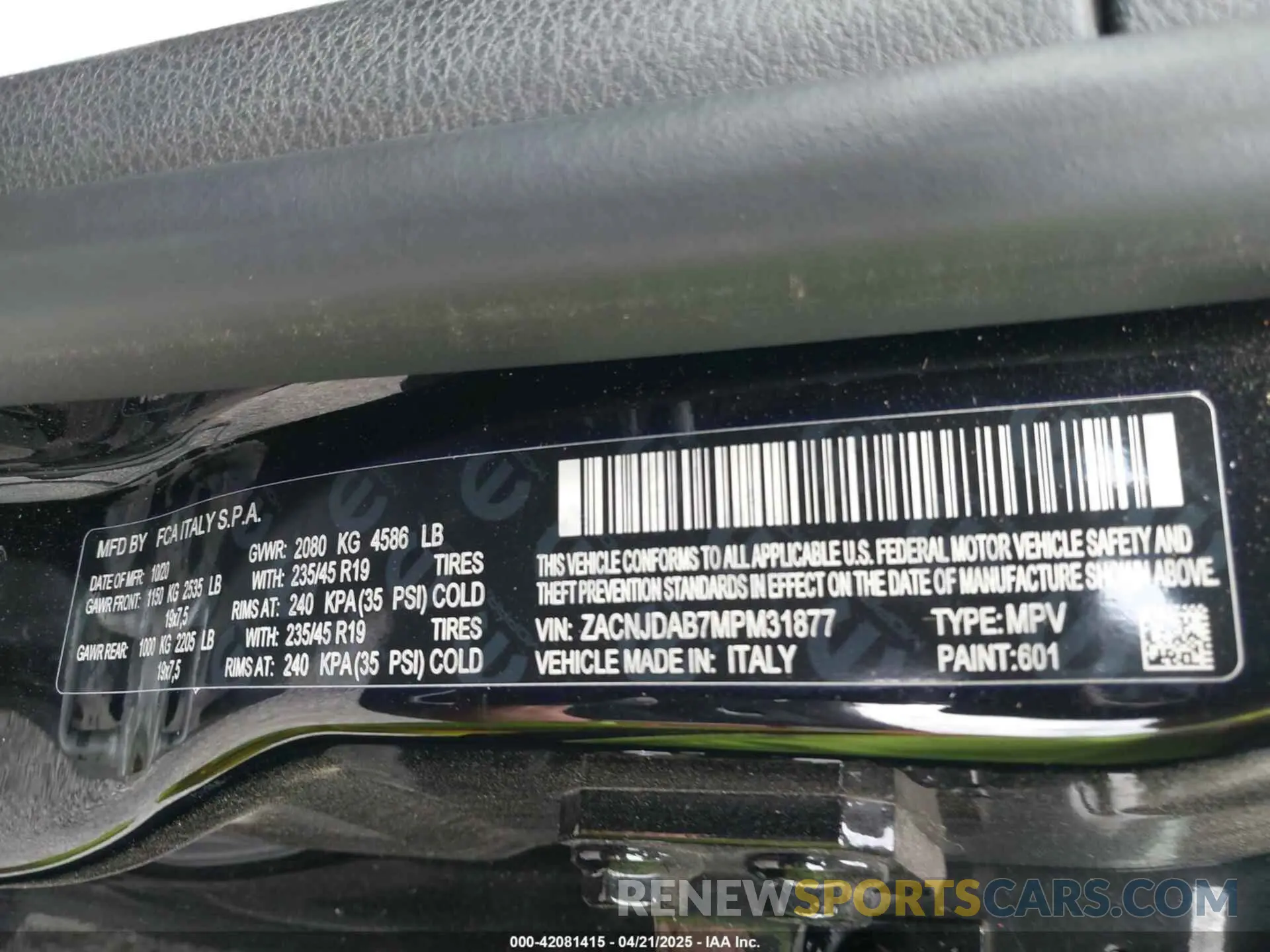 9 Photograph of a damaged car ZACNJDAB7MPM31877 JEEP RENEGADE 2021