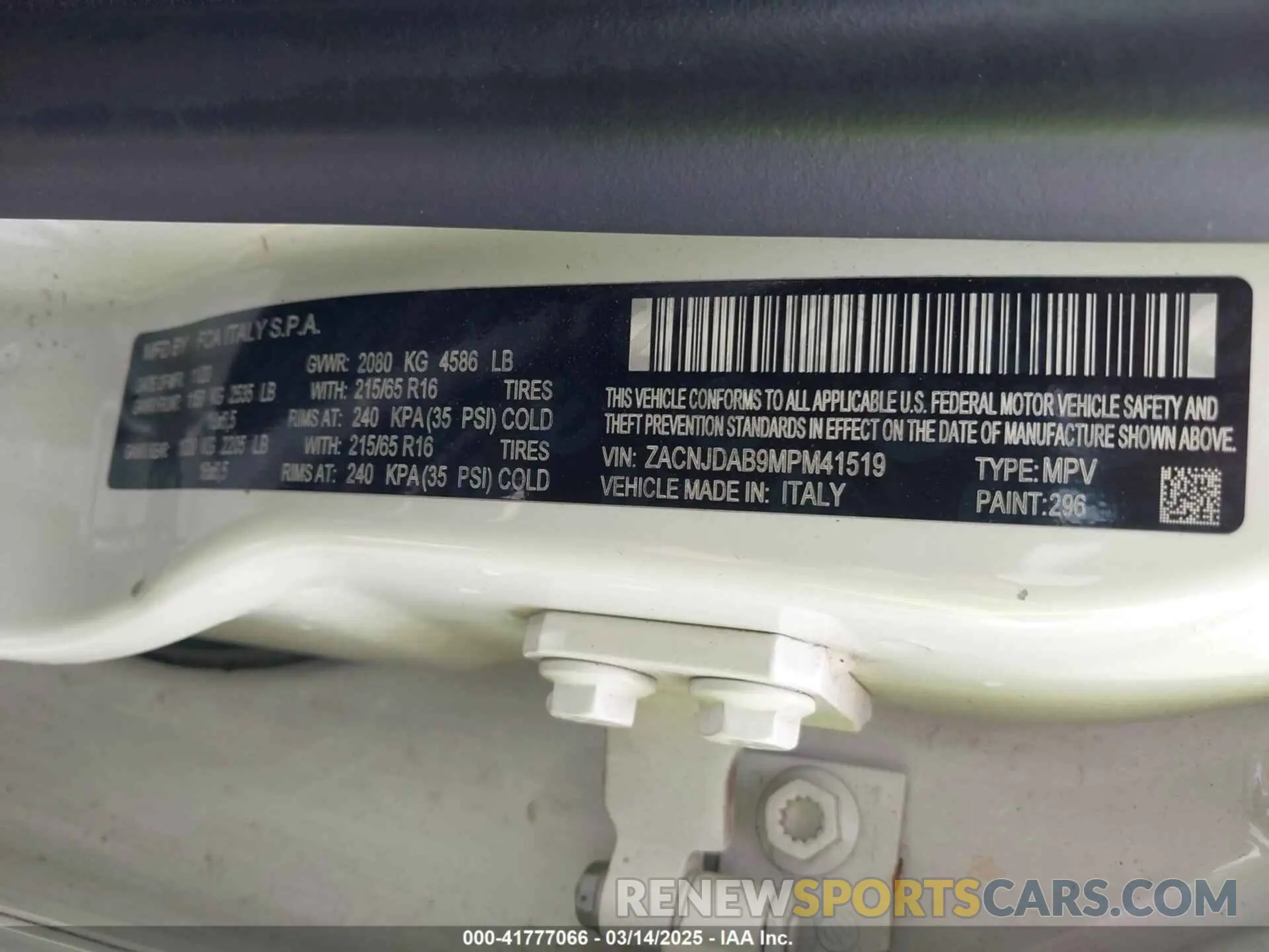 9 Photograph of a damaged car ZACNJDAB9MPM41519 JEEP RENEGADE 2021
