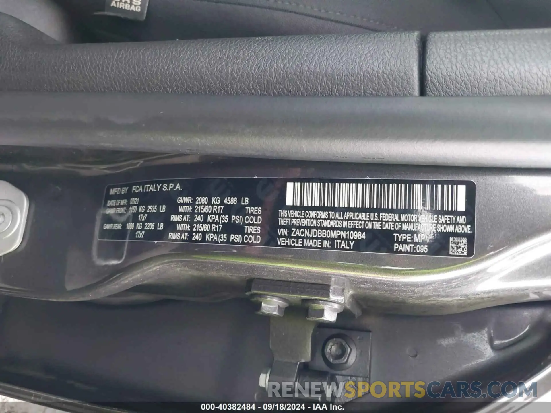 9 Фотография поврежденного автомобиля ZACNJDBB0MPN10984 JEEP RENEGADE 2021