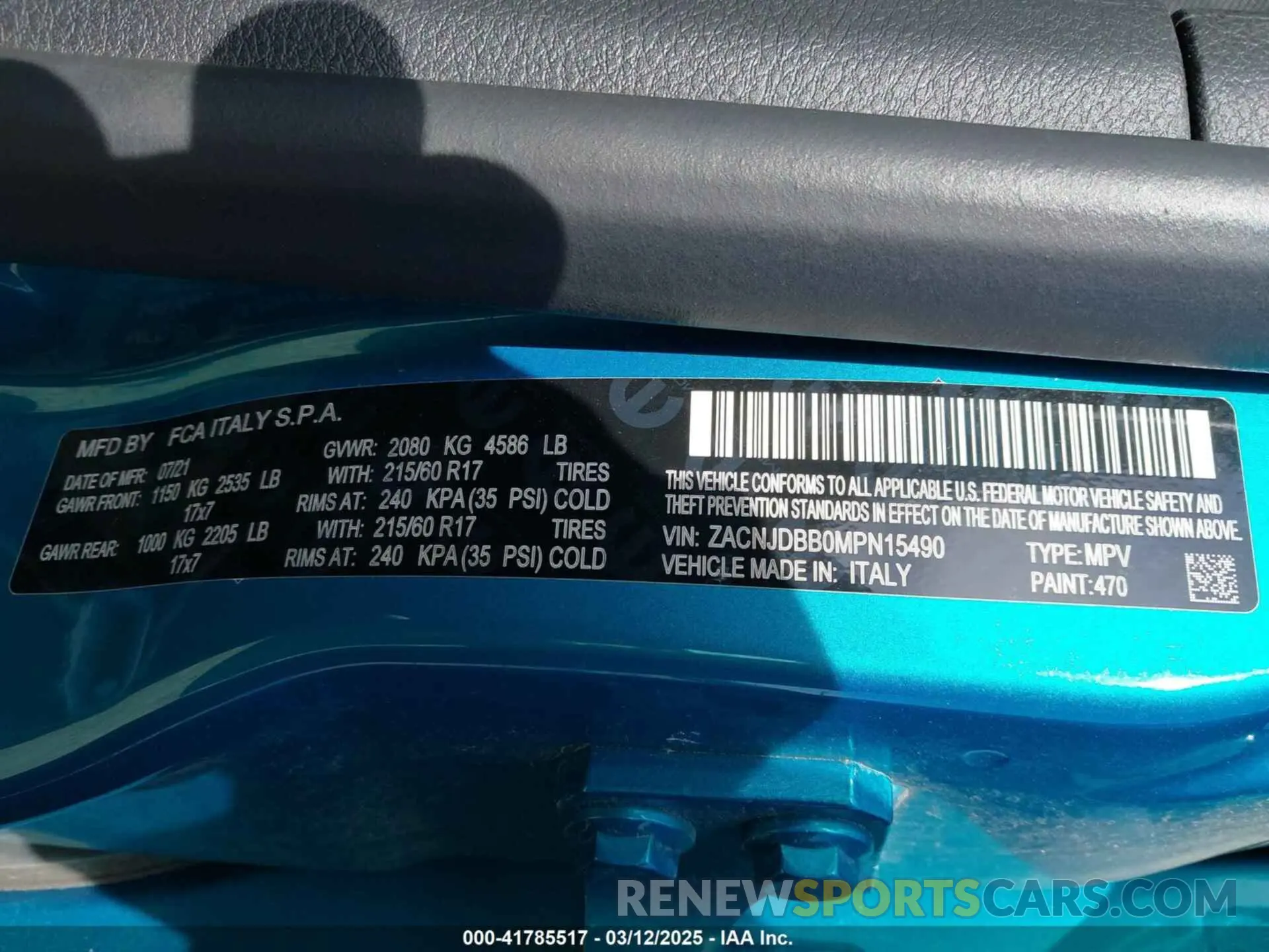 9 Photograph of a damaged car ZACNJDBB0MPN15490 JEEP RENEGADE 2021