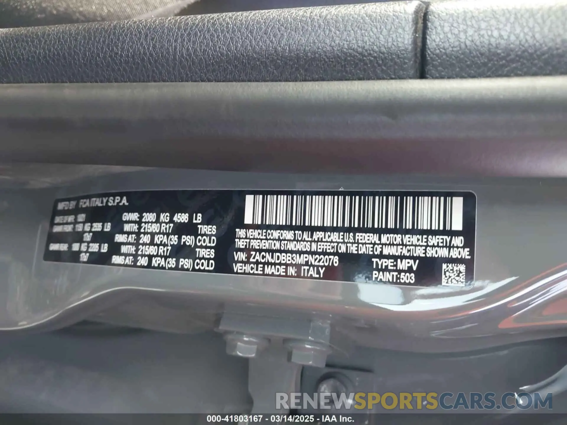 9 Photograph of a damaged car ZACNJDBB3MPN22076 JEEP RENEGADE 2021