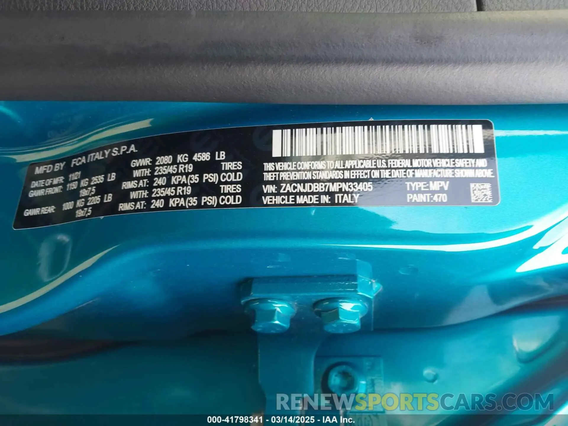 9 Фотография поврежденного автомобиля ZACNJDBB7MPN33405 JEEP RENEGADE 2021