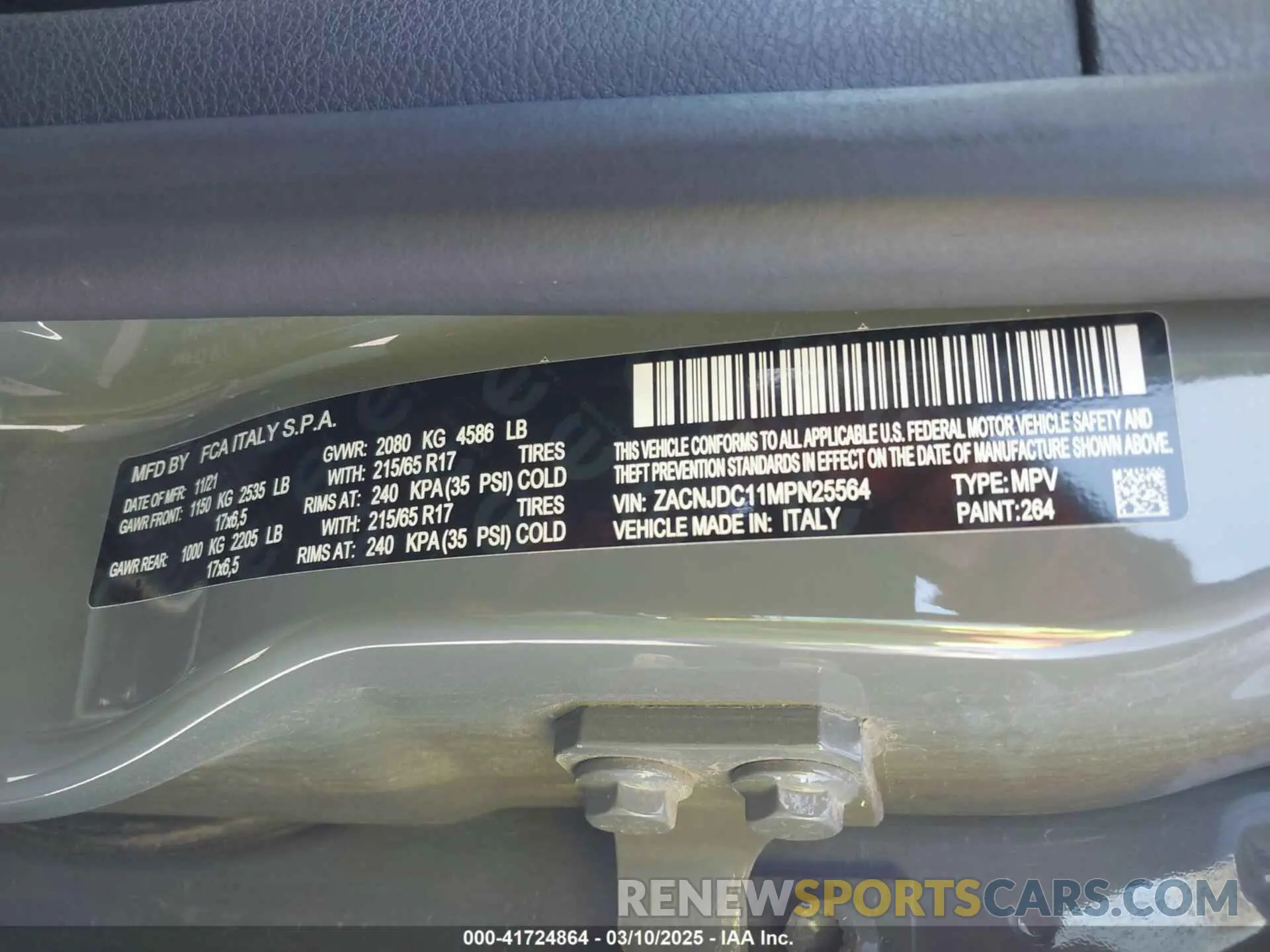 9 Photograph of a damaged car ZACNJDC11MPN25564 JEEP RENEGADE 2021