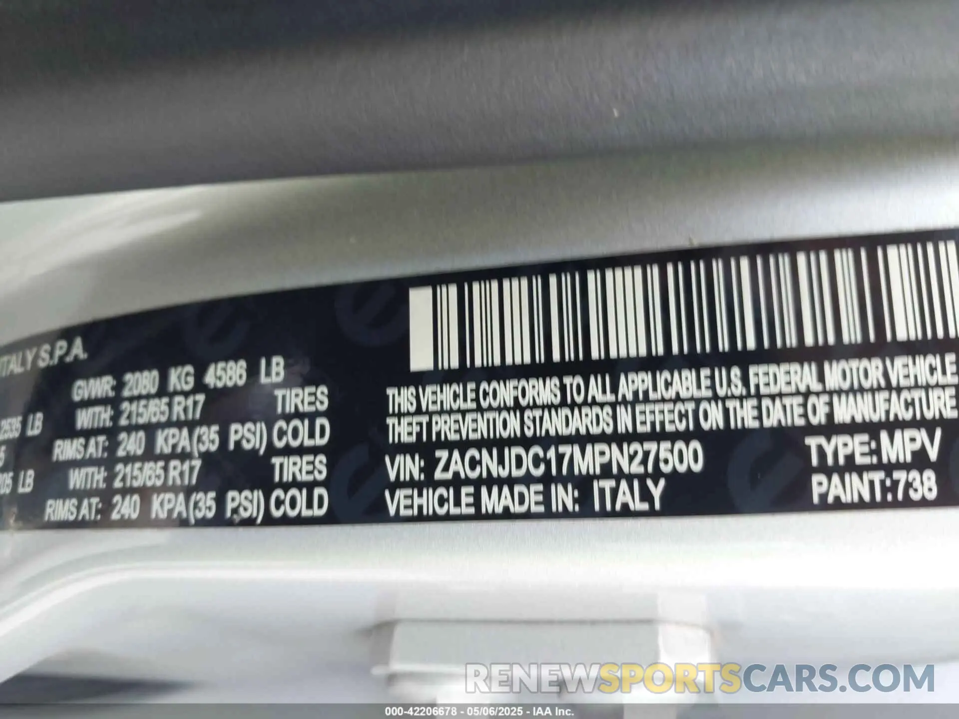 9 Photograph of a damaged car ZACNJDC17MPN27500 JEEP RENEGADE 2021