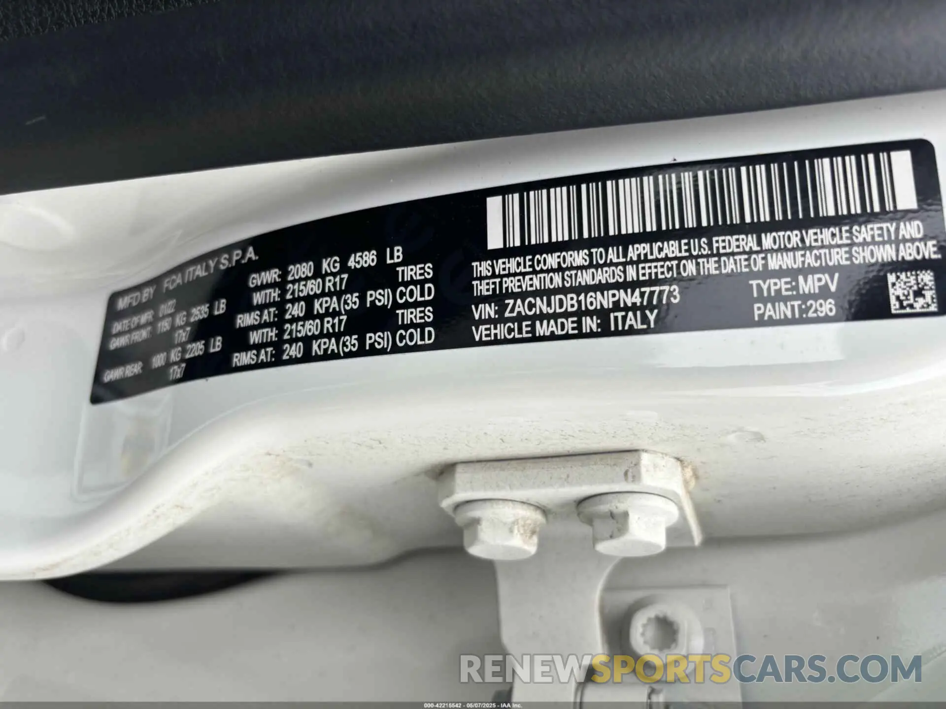 8 Photograph of a damaged car ZACNJDB16NPN47773 JEEP RENEGADE 2022