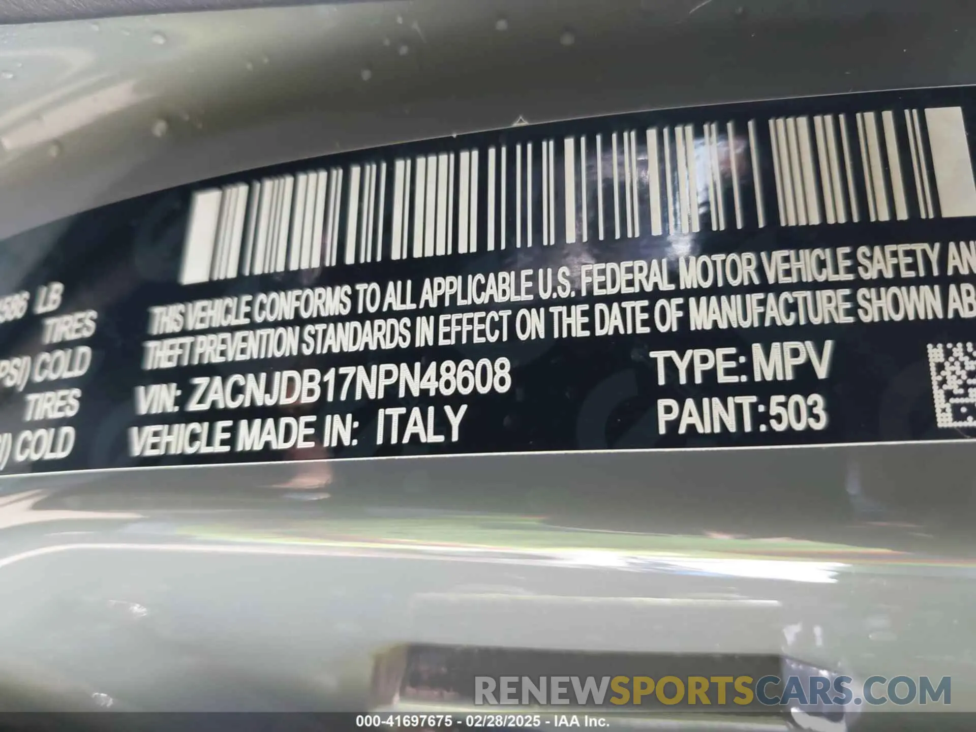 9 Фотография поврежденного автомобиля ZACNJDB17NPN48608 JEEP RENEGADE 2022