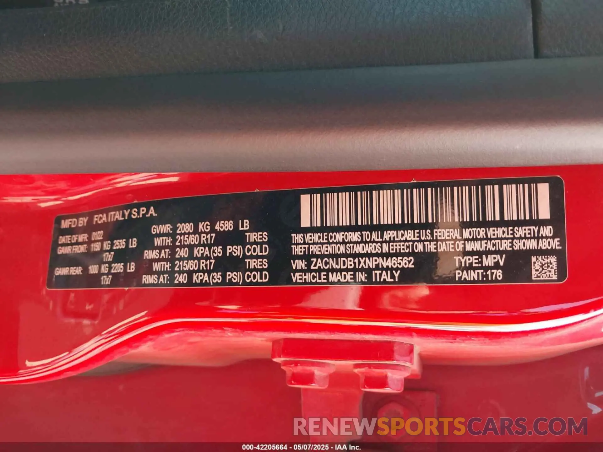 9 Photograph of a damaged car ZACNJDB1XNPN46562 JEEP RENEGADE 2022